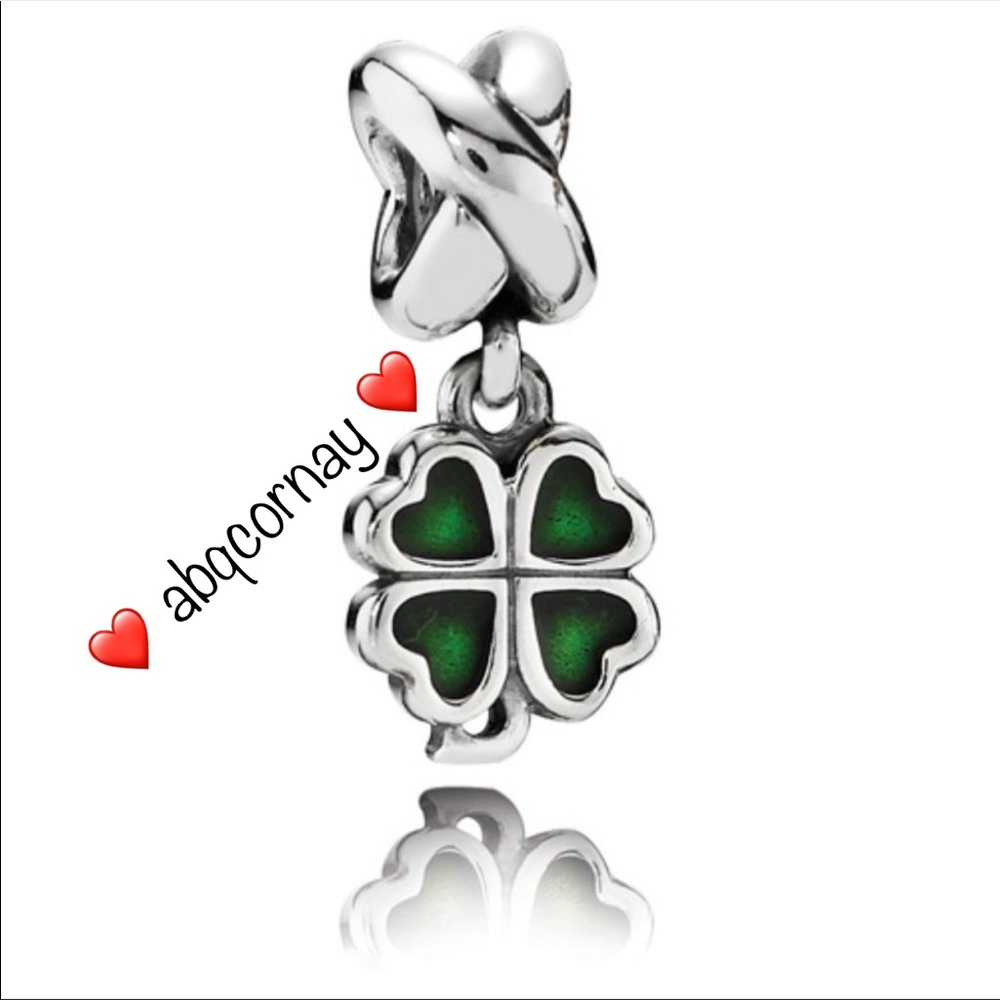 Pandora 790572EN25 Silver Green Enamel Four Leaf Clover EUC Dangle Charm
